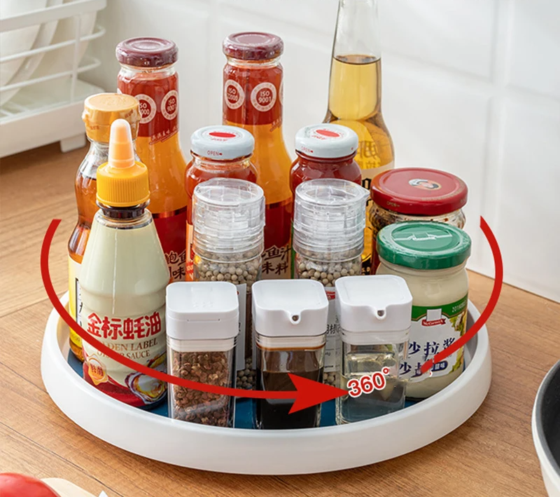 360° Rotating Kitchen Storage Tray – Space Saving Spice & Organizer