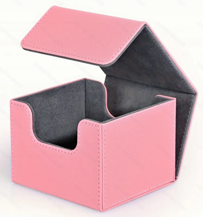 Card Deck Box , Card Storage Box Fits 100 Single Sleeved Cards, PU Leather Strong Magnet Card Deck Case for TCG Cards