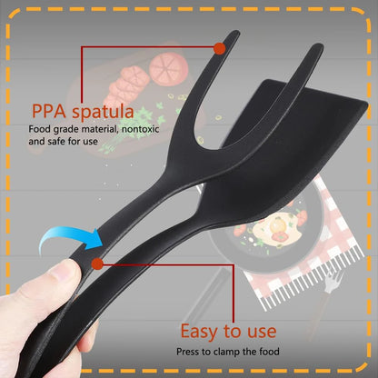 Multi-Purpose Spatula-Tongs – Heat-Resistant Non-Stick Nylon Utensil for Flipping, Serving & Handling Eggs, Pancakes, Fish